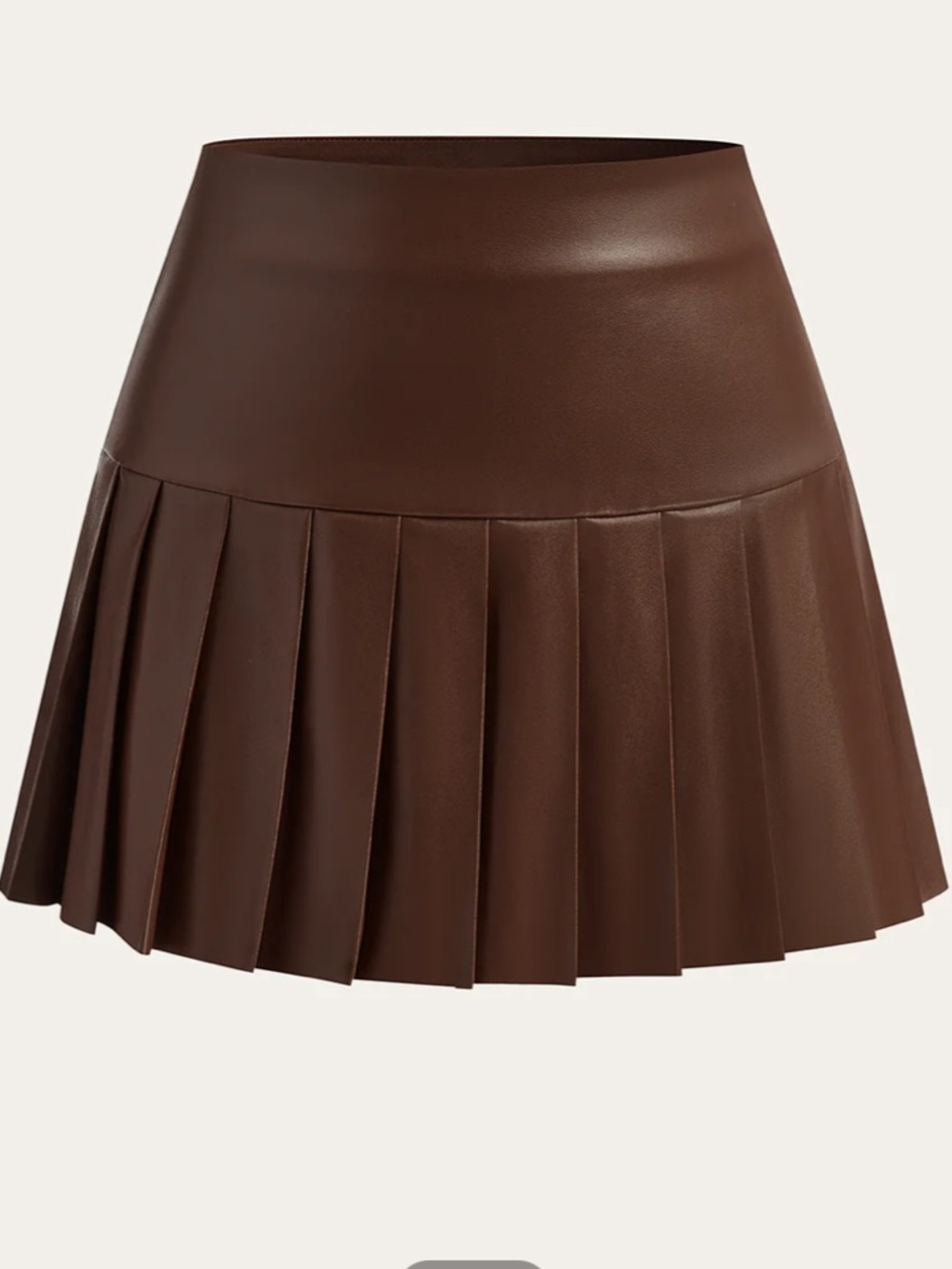 Faux Leather Pleated High-Waist Mini Skirt / Skort Dark Brown XL